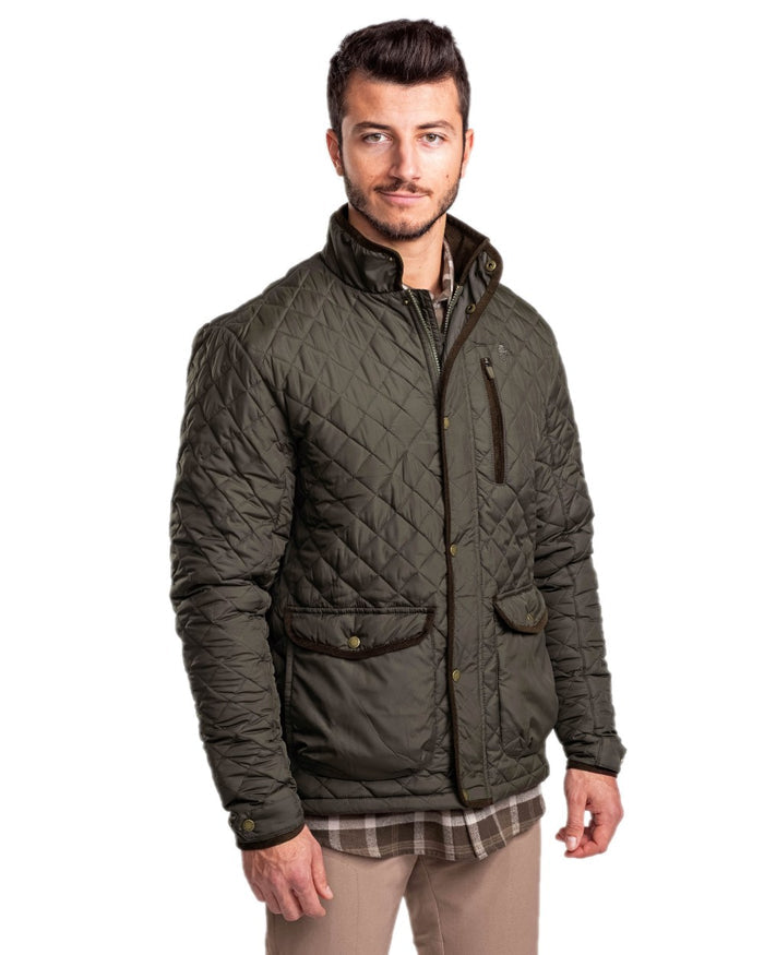 Moss Green Coloured Pinewood Mens Nydala Classic Quilted Jacket on white background #colour_moss-green