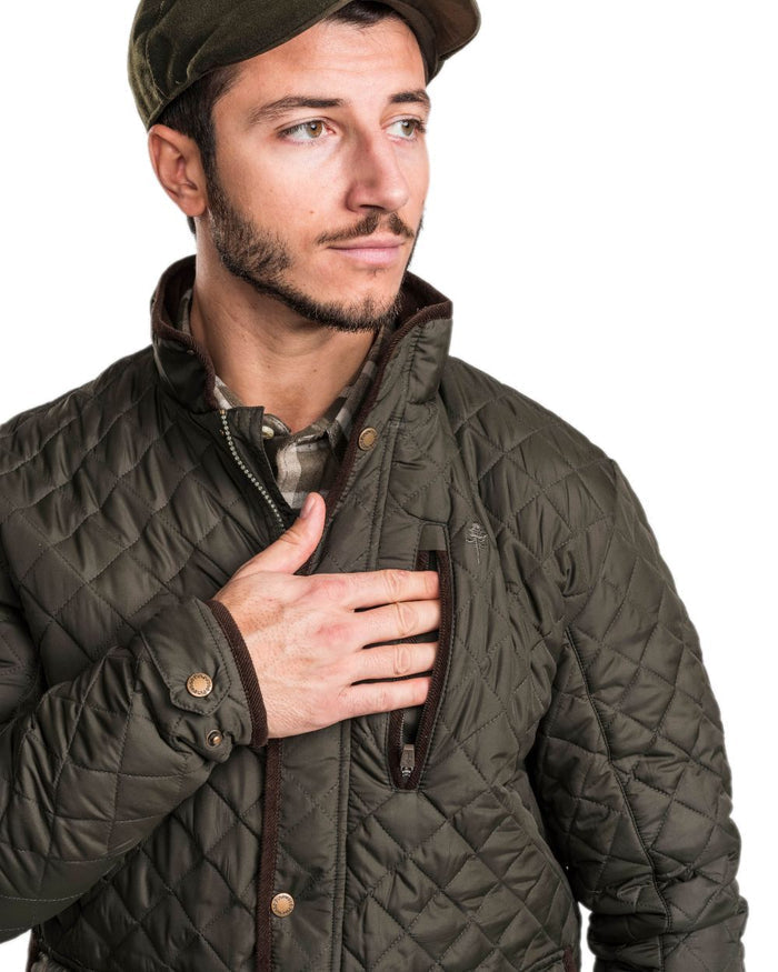 Moss Green Coloured Pinewood Mens Nydala Classic Quilted Jacket on white background #colour_moss-green