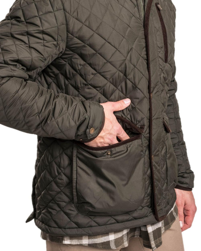 Moss Green Coloured Pinewood Mens Nydala Classic Quilted Jacket on white background #colour_moss-green
