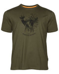 Olive coloured Pinewood Mens Roe Deer T-Shirt on white background #colour_olive