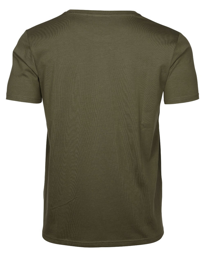 Olive coloured Pinewood Mens Roe Deer T-Shirt on white background #colour_olive