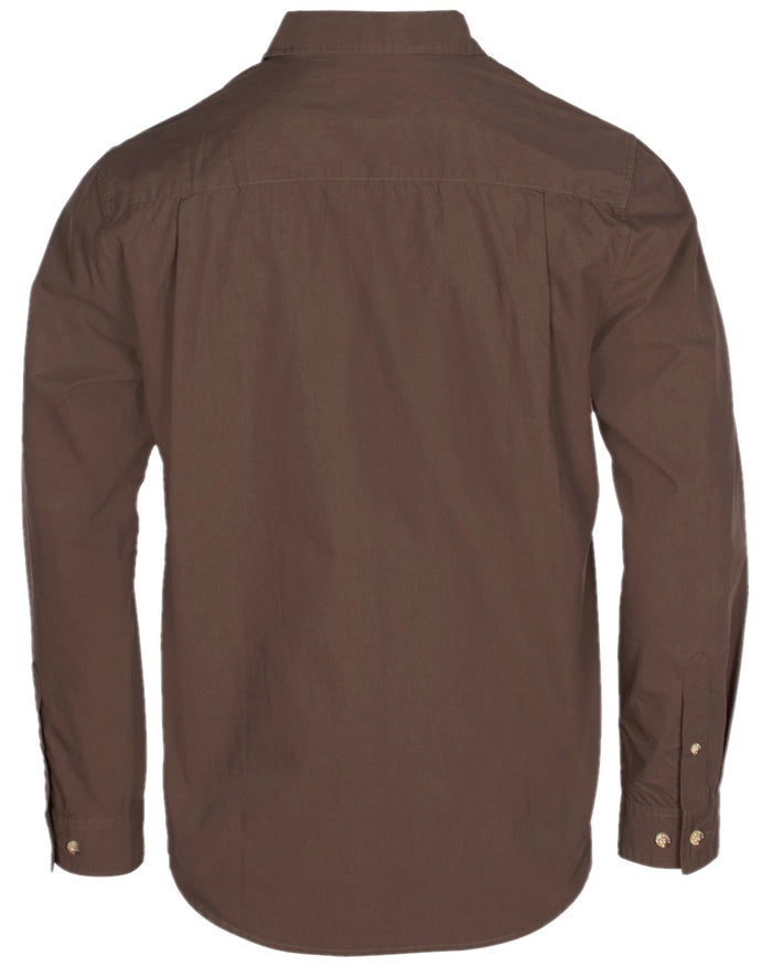 Dark Olive Coloured Pinewood Mens Safari Long Sleeve Shirt on white background #colour_dark-olive