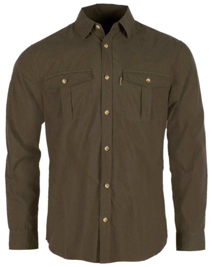 Moss Green Coloured Pinewood Mens Safari Long Sleeve Shirt on white background #colour_moss-green