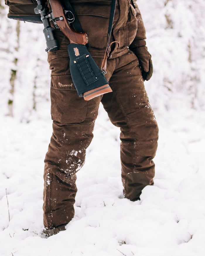 Suede Brown Coloured Pinewood Mens Smaland Abisko 2.0 Hunting Trousers on outdoor background #colour_suede-brown