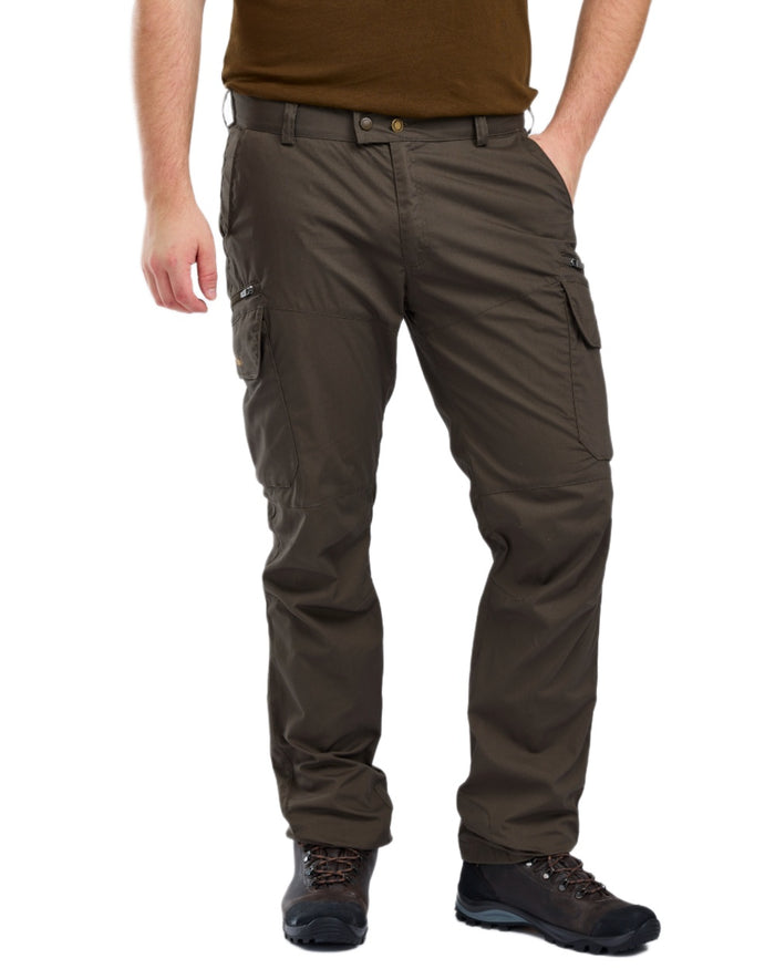 Dark Olive coloured Pinewood Mens Smaland Hunters Insectsafe Trousers on white background #colour_dark-olive