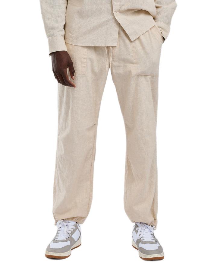 Linen Beige coloured Pinewood Mens Varnamo InsectSafe Hemp Mix Trousers on white background #colour_linen-beige