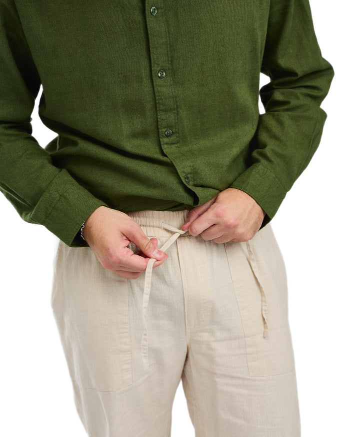 Linen Beige coloured Pinewood Mens Varnamo InsectSafe Hemp Mix Trousers on white background #colour_linen-beige