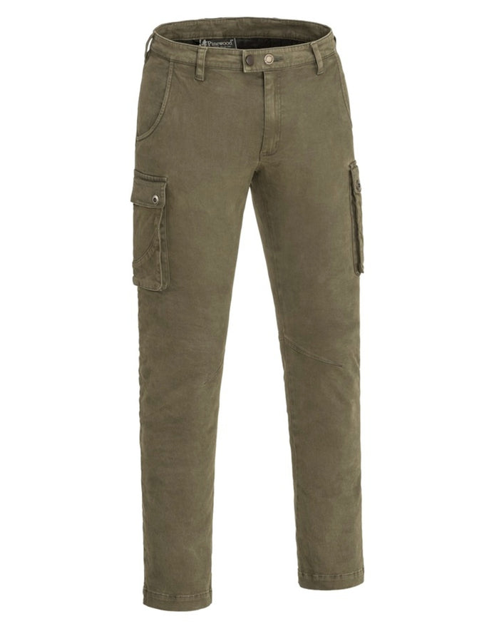 Hunting Olive Coloured Pinewood Mens Värnamo Serengeti Trousers on white background #colour_hunting-olive