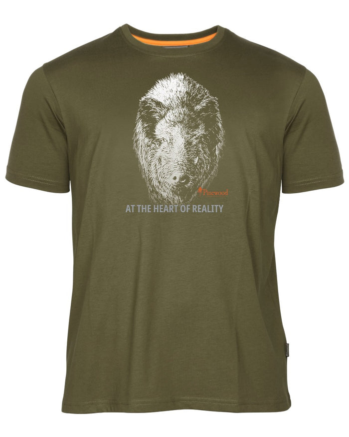 Hunter Olive coloured Pinewood Mens Wild Boar T-Shirt on white background #colour_hunter-olive