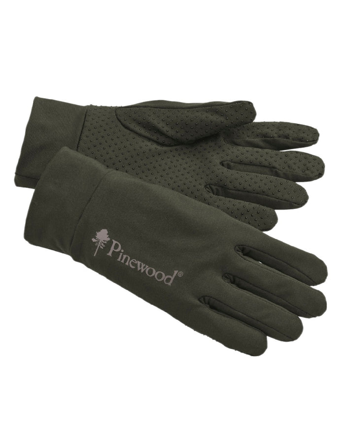 Moss Green Coloured Pinewood Thin Liner Gloves on white background #colour_moss-green