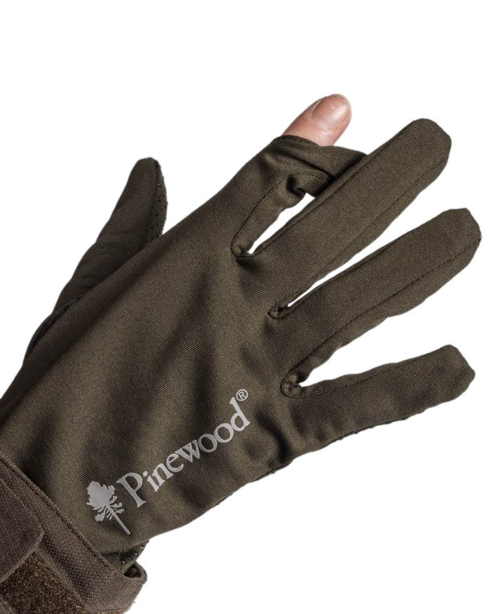 Moss Green Coloured Pinewood Thin Liner Gloves on white background #colour_moss-green