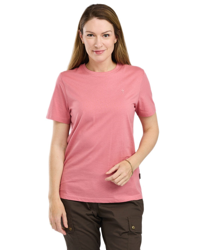 Grey Melange Dark Pink Black coloured Pinewood Womens 3 Pack T-Shirt on white background #colour_grey-melange-dark-pink-black