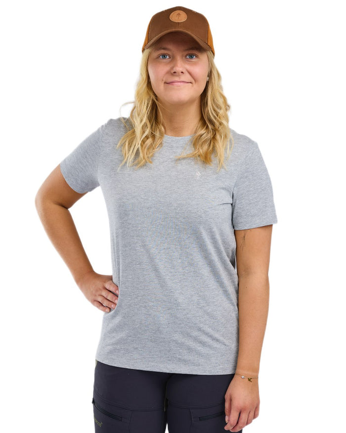 Grey Melange Dark Pink Black coloured Pinewood Womens 3 Pack T-Shirt on white background #colour_grey-melange-dark-pink-black