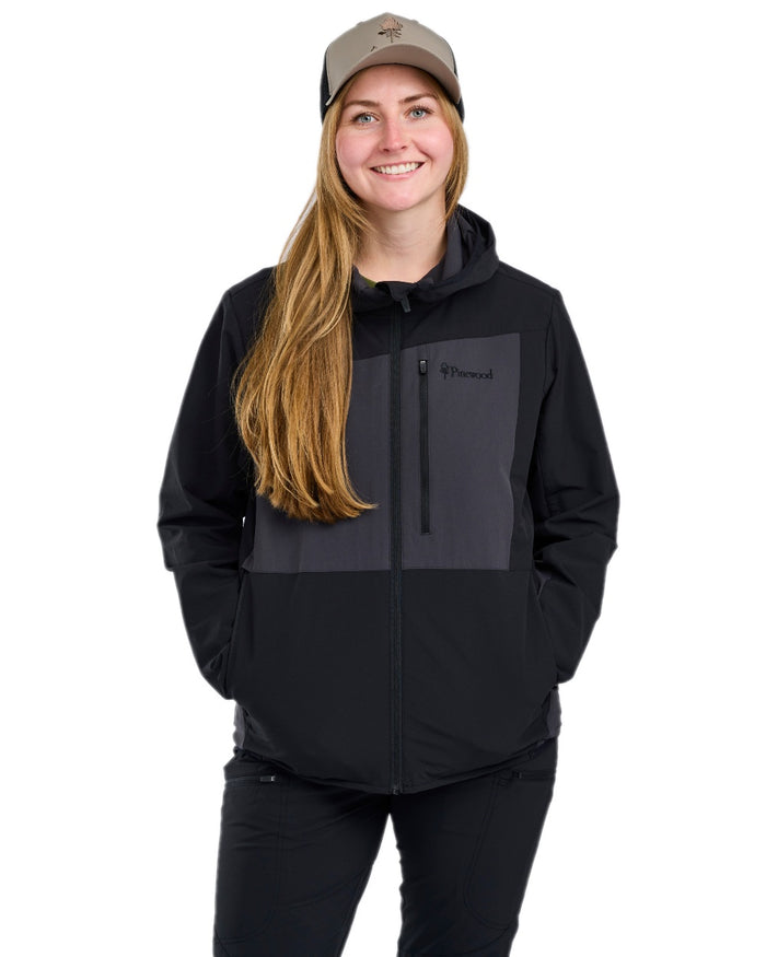 Black Dark Anthracite Coloured Pinewood Womens Abisko Light Stretch Jacket on white background #colour_black-dark-anthracite