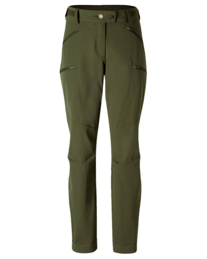 Mossgreen Coloured Pinewood Womens Abisko Light Stretch Trousers on white background #colour_mossgreen