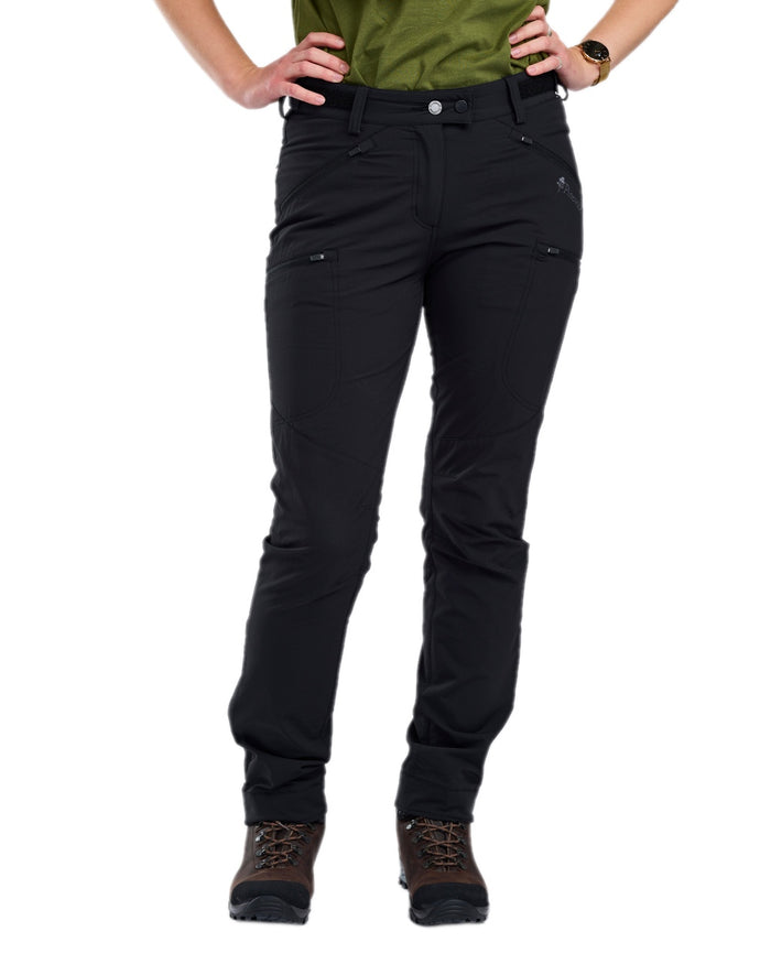 Black Coloured Pinewood Womens Abisko Light Stretch Trousers on white background #colour_black