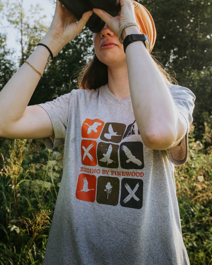 Light Grey Melange Combo coloured Pinewood Womens Birding T-Shirt on forest background #colour_light-grey-melange-combo