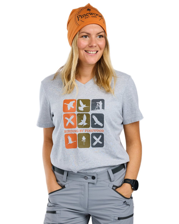 Light Grey Melange Combo coloured Pinewood Womens Birding T-Shirt on white background #colour_light-grey-melange-combo