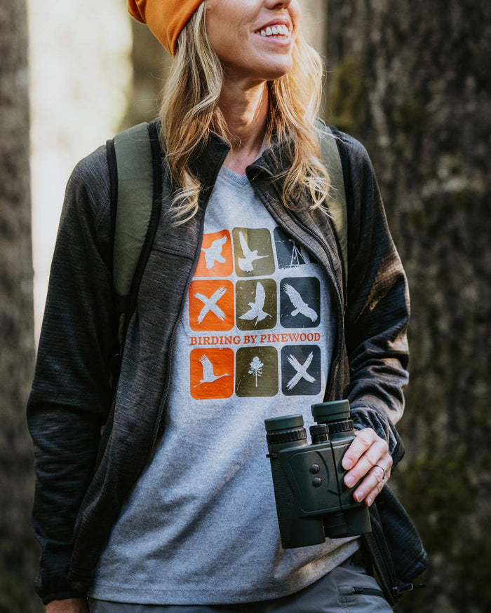 Light Grey Melange Combo coloured Pinewood Womens Birding T-Shirt on forest background #colour_light-grey-melange-combo