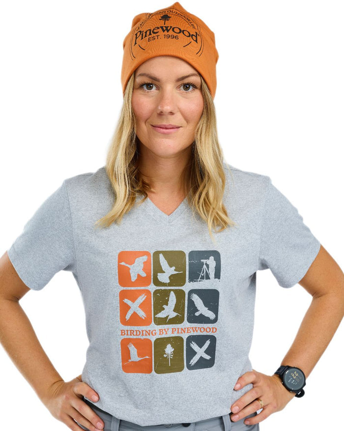 Light Grey Melange Combo coloured Pinewood Womens Birding T-Shirt on white background #colour_light-grey-melange-combo