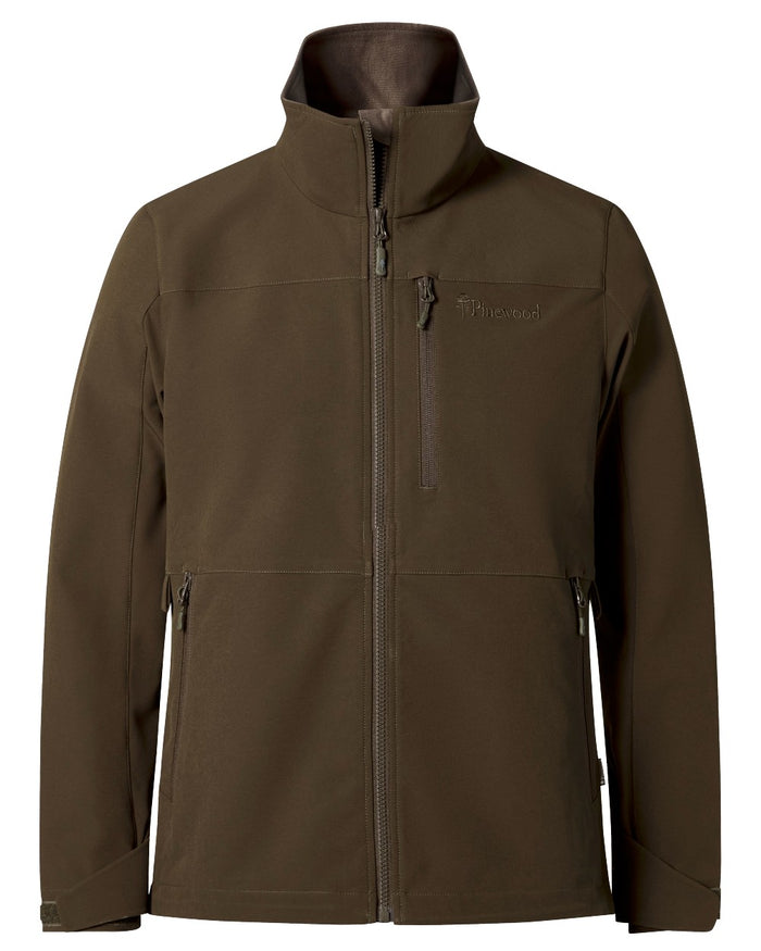 Dark Olive coloured Pinewood Womens Dog Sports Hybrid Stretch Jacket on white background #colour_dark-olive