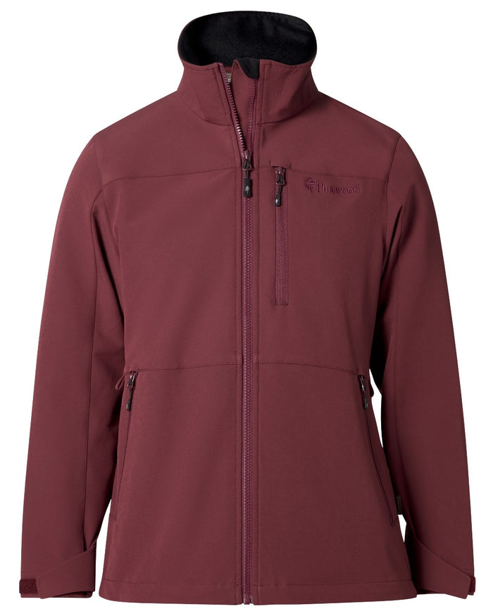 Earth Plum coloured Pinewood Womens Dog Sports Hybrid Stretch Jacket on white background #colour_earth-plum