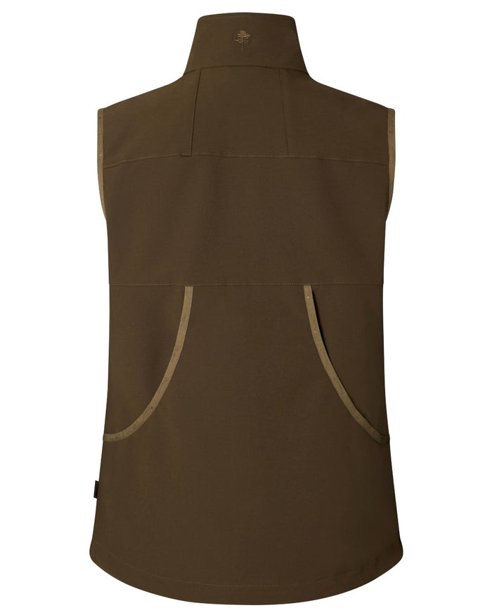 Dark Olive coloured Pinewood Womens Dog Sports Stretch Vest on white background #colour_dark-olive
