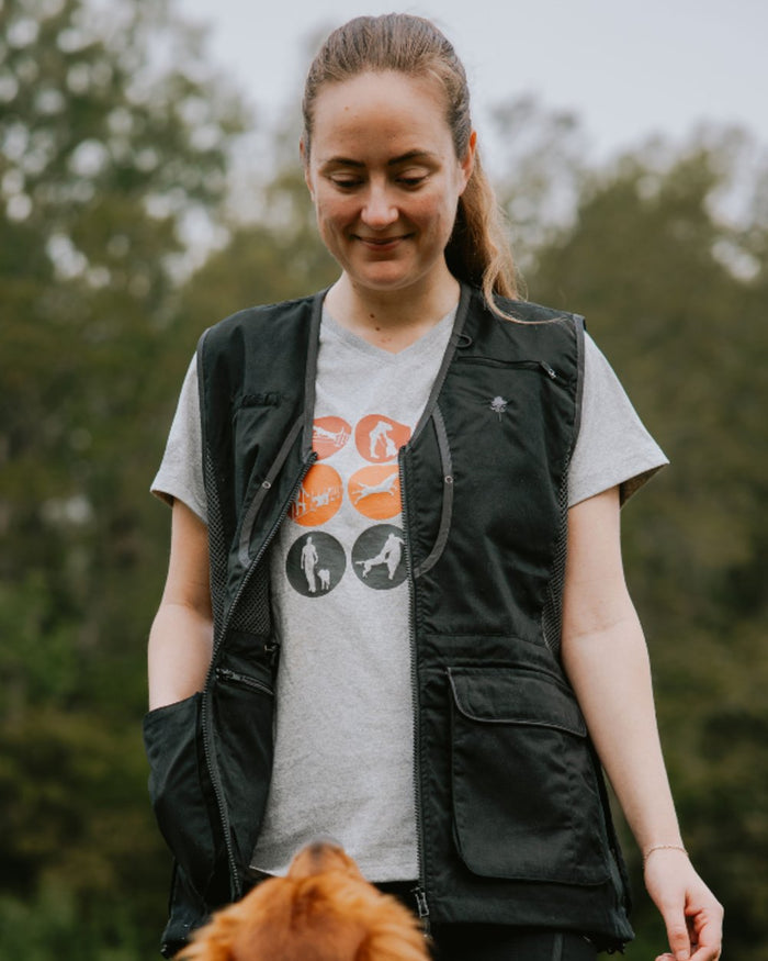 Light Grey Melange Activity coloured Pinewood Womens Dog Sports T-Shirt on forest background #colour_light-grey-melange-activity