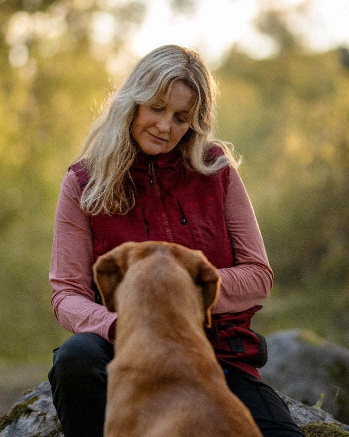 Dark Tomato Dark Red Coloured Pinewood Womens Dog Sports Trainer Vest on outdoor background #colour_dark-tomato-dark-red