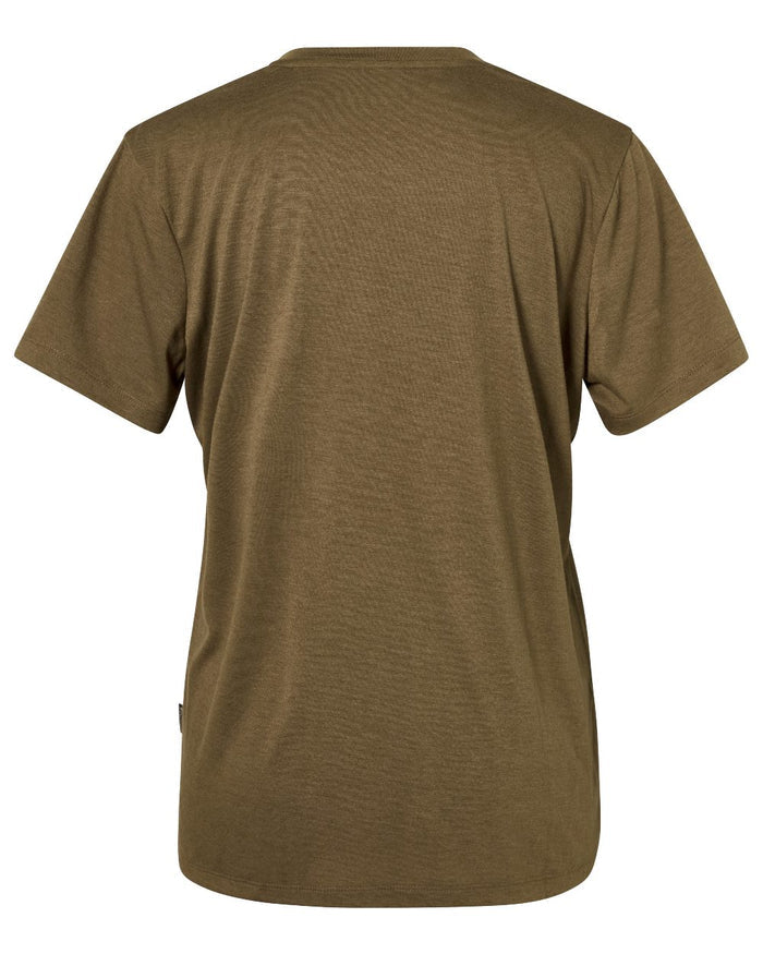 Olive Green coloured Pinewood Womens Finnveden Forest T-Shirt on white background #colour_olive-green