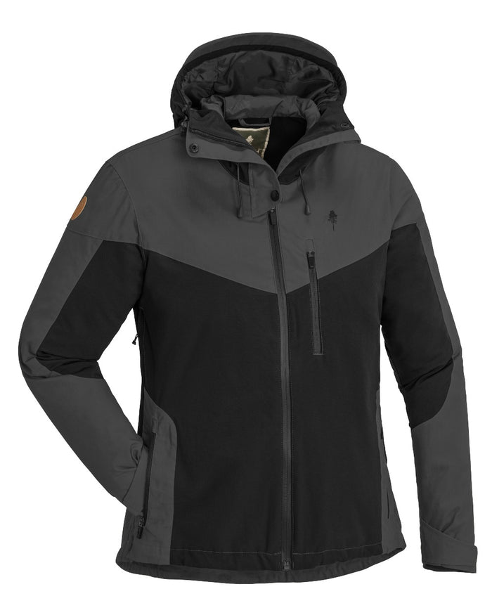 Black Dark Anthracite Coloured Pinewood Womens Finnveden Hybrid Extreme Jacket on white background #colour_black-dark-anthracite