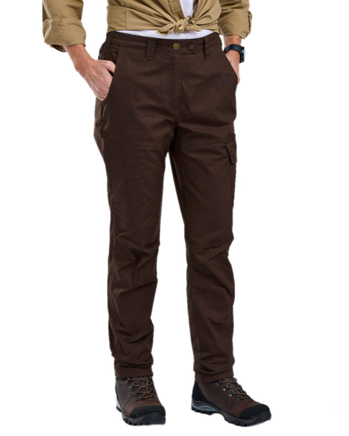 Dark Brown Coloured Pinewood Womens Finnveden Outdoor Trousers on white background #colour_dark-brown