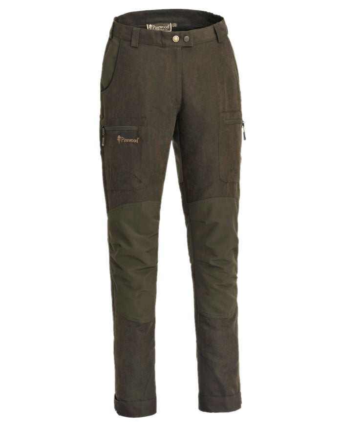 Suede Brown Dark Olive Coloured Pinewood Womens Furudal Caribou Hunt Trousers on white background #colour_suede-brown-dark-olive