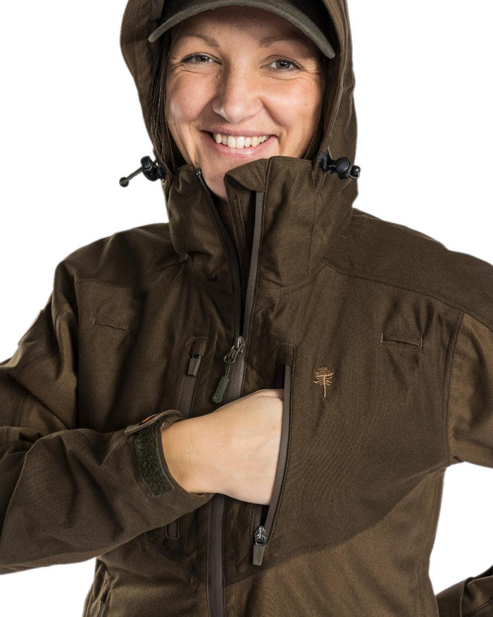 Hunting Brown Suede Brown Coloured Pinewood Womens Furudal Retriever Active Hunting Jacket on white background #colour_hunting-brown-suede-brown