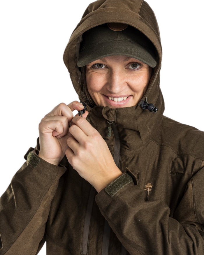 Hunting Brown Suede Brown Coloured Pinewood Womens Furudal Retriever Active Hunting Jacket on white background #colour_hunting-brown-suede-brown