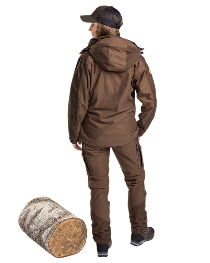 Hunting Brown Suede Brown Coloured Pinewood Womens Furudal Retriever Active Hunting Jacket on white background #colour_hunting-brown-suede-brown