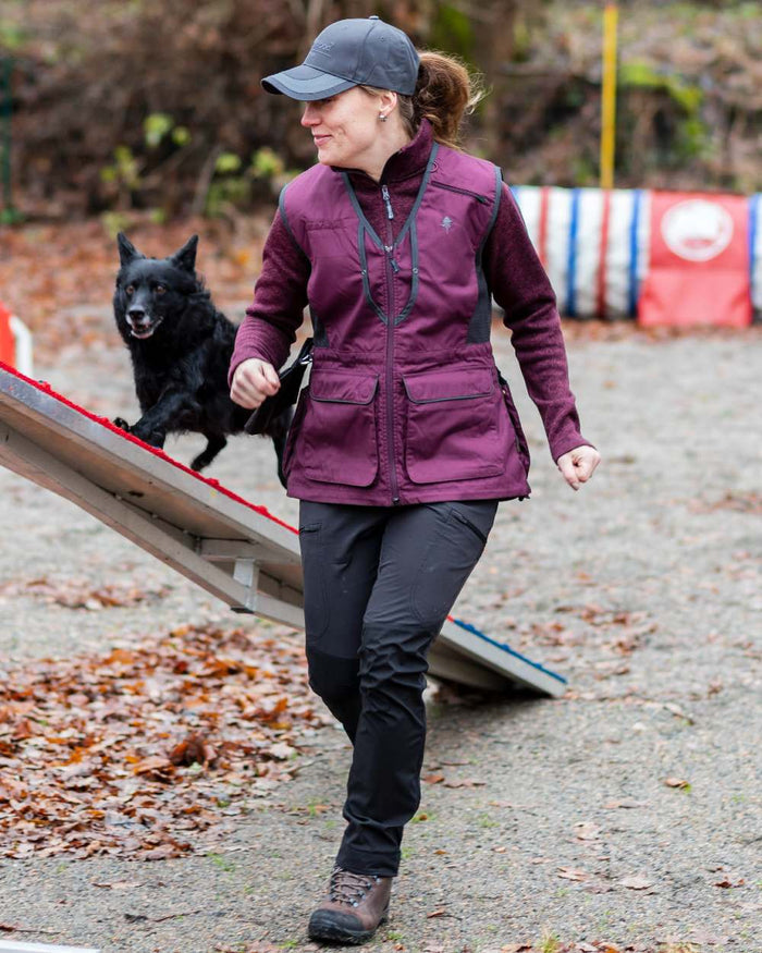 Plum Melange coloured Pinewood Womens Gabriella Fleece Jacket on outdoor background #colour_plum-melange