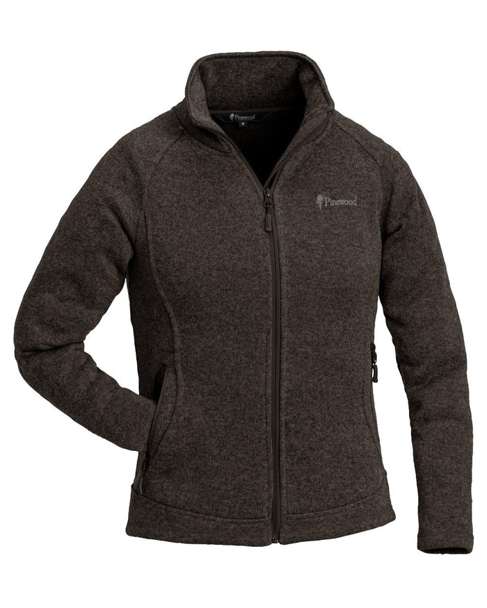 Olive Melange coloured Pinewood Womens Gabriella Fleece Jacket on white background #colour_olive-melange