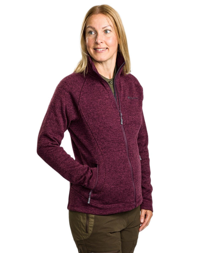 Plum Melange coloured Pinewood Womens Gabriella Fleece Jacket on white background #colour_plum-melange