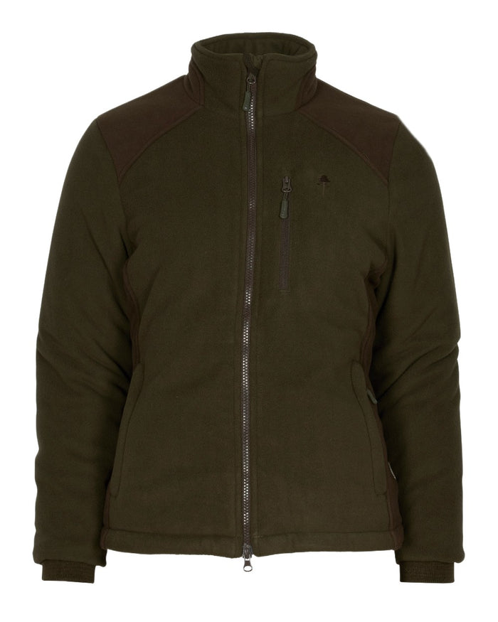 Green Suede Brown Coloured Pinewood Womens Harriette Padded Fleece Jacket on white background #colour_green-suede-brown