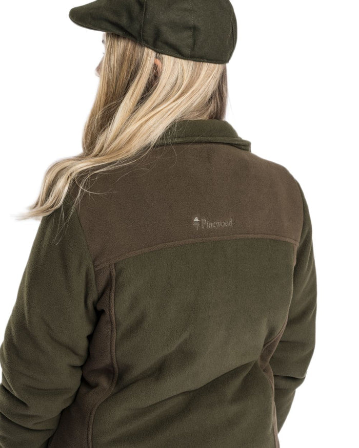 Green Suede Brown Coloured Pinewood Womens Harriette Padded Fleece Jacket on white background #colour_green-suede-brown