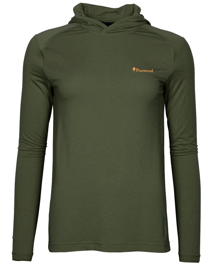 Moss Green coloured Pinewood Womens Insectsafe Function Hoodie on white background #colour_moss-green