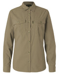 Sandstone coloured Pinewood Womens InsectSafe Poplin Long Sleeve Shirt on white background #colour_sandstone