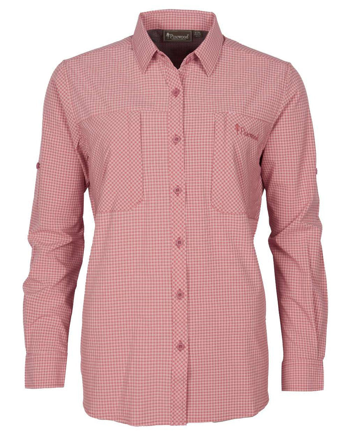 Brick Pink Off White coloured Pinewood Womens Insectsafe Shirt on white background #colour_brick-pink-off-white