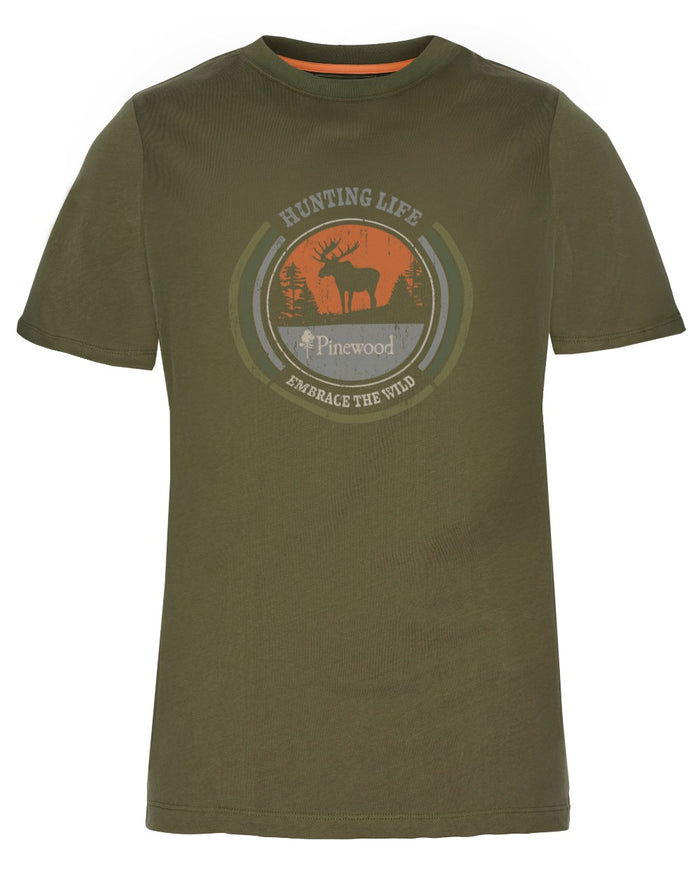 Hunter Olive coloured Pinewood Womens Moose T-Shirt on white background #colour_hunter-olive
