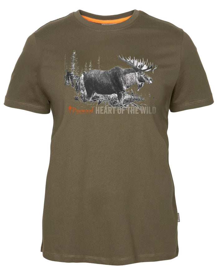 Hunter Brown coloured Pinewood Womens Moose T-Shirt on white background #colour_hunter-brown