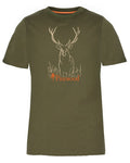 Olive coloured Pinewood Womens Red Deer T-Shirt on white background #colour_olive