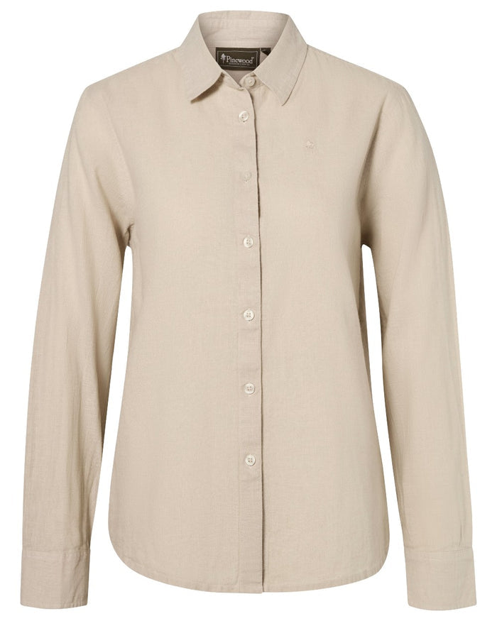 Linen Beige coloured Pinewood Womens Varnamo InsectSafe Hemp Mix Long Sleeve Shirt on white background #colour_linen-beige