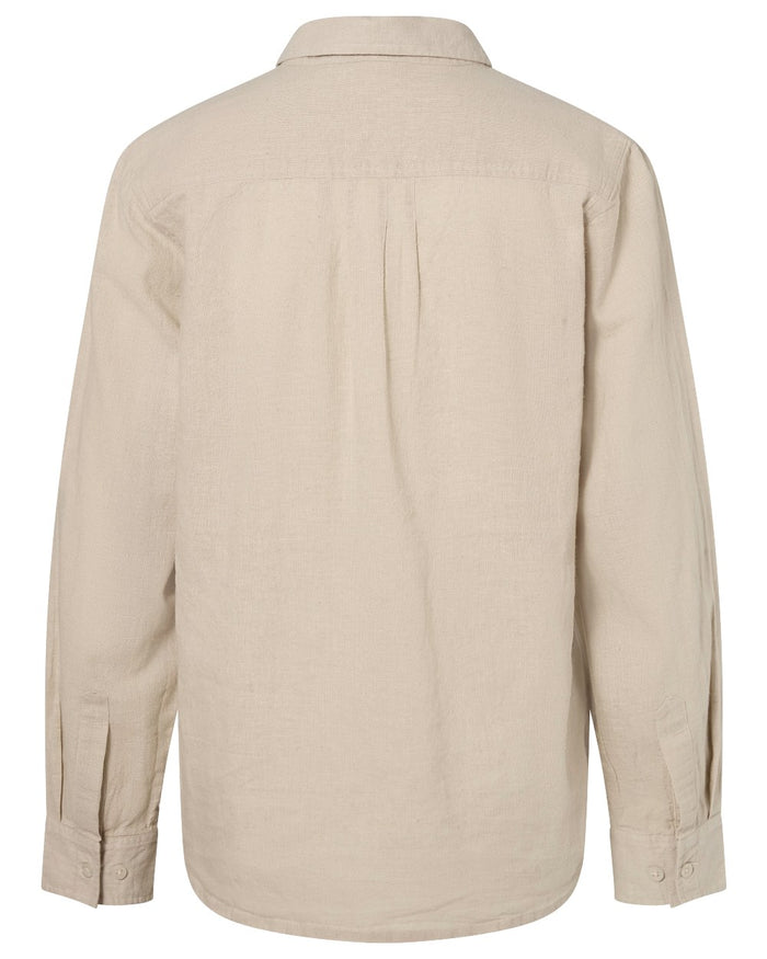 Linen Beige coloured Pinewood Womens Varnamo InsectSafe Hemp Mix Long Sleeve Shirt on white background #colour_linen-beige
