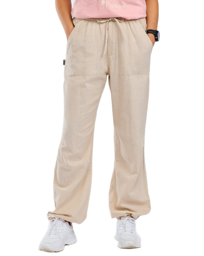 Linen Beige coloured Pinewood Womens Varnamo InsectSafe Hemp Mix Trousers on white background #colour_linen-beige